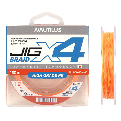 Шнур Nautilus X4 Jig Braid Fluoro Orange d-0.12мм 6.8кг 1,0PE 150м - купить по доступной цене Интернет-магазине Наутилус