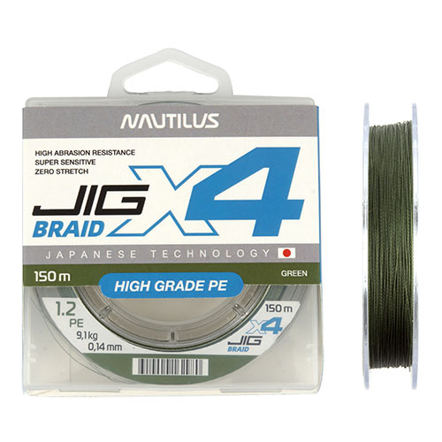Шнур Nautilus X4 Jig Braid Green d-0.16мм 10.8кг 1,5PE 150м - купить по доступной цене Интернет-магазине Наутилус