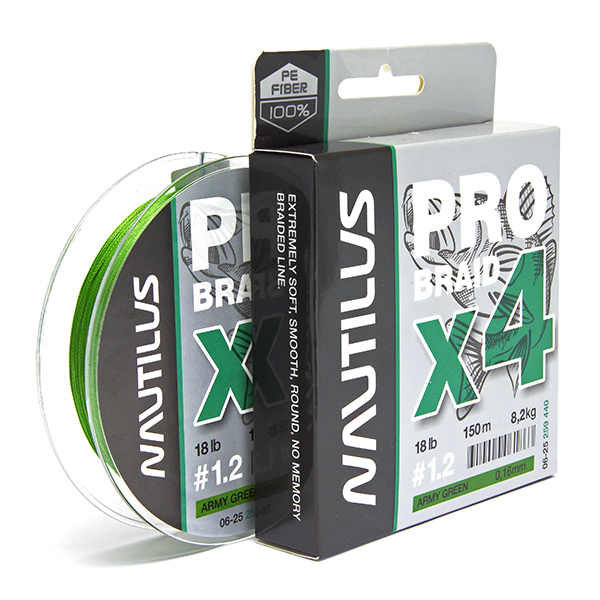 Шнур Nautilus Pro Braid X4 Army Green d-0.10 4.1кг 9lb 150м - купить по доступной цене Интернет-магазине Наутилус