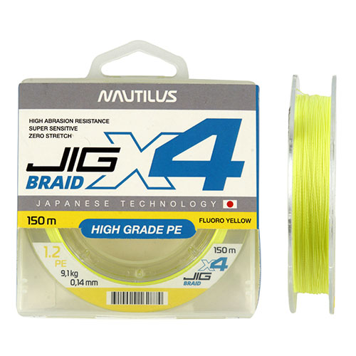 Шнур Nautilus X4 Jig Braid Fluoro Yellow d-0.22мм 18.1кг 3,0PE 150м - купить по доступной цене Интернет-магазине Наутилус