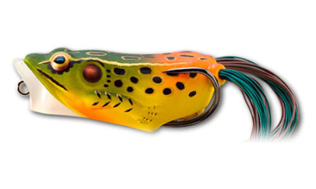 Мягкая приманка LIVETARGET Hollow Body Frog Popper 55F-519 Emerald/Red, 55 мм, 11г, плавающая, поверхностная - купить по доступной цене Интернет-магазине Наутилус