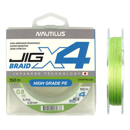 Шнур Nautilus X4 Jig Braid Chartreuse d-0.08мм 4.5кг 0,6PE 150м - купить по доступной цене Интернет-магазине Наутилус