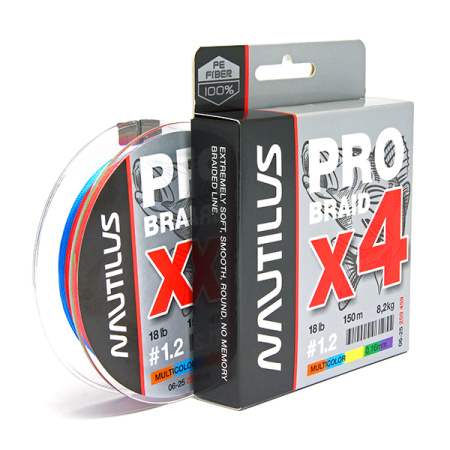 Шнур Nautilus Pro Braid X4 Multicolor d-0.18 9.1кг 20lb 150м - купить по доступной цене Интернет-магазине Наутилус