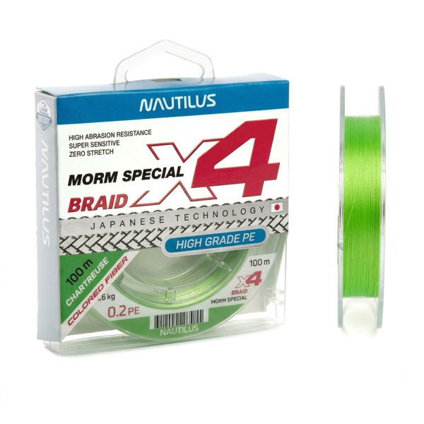 Шнур Nautilus X4 Morm Special Chartreuse 2,2кг 0.3 PE 100м NEW - купить по доступной цене Интернет-магазине Наутилус