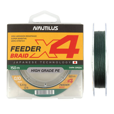 Шнур Nautilus X4 Feeder Braid Dark Green d-0.10мм 5.4кг 150м - купить по доступной цене Интернет-магазине Наутилус